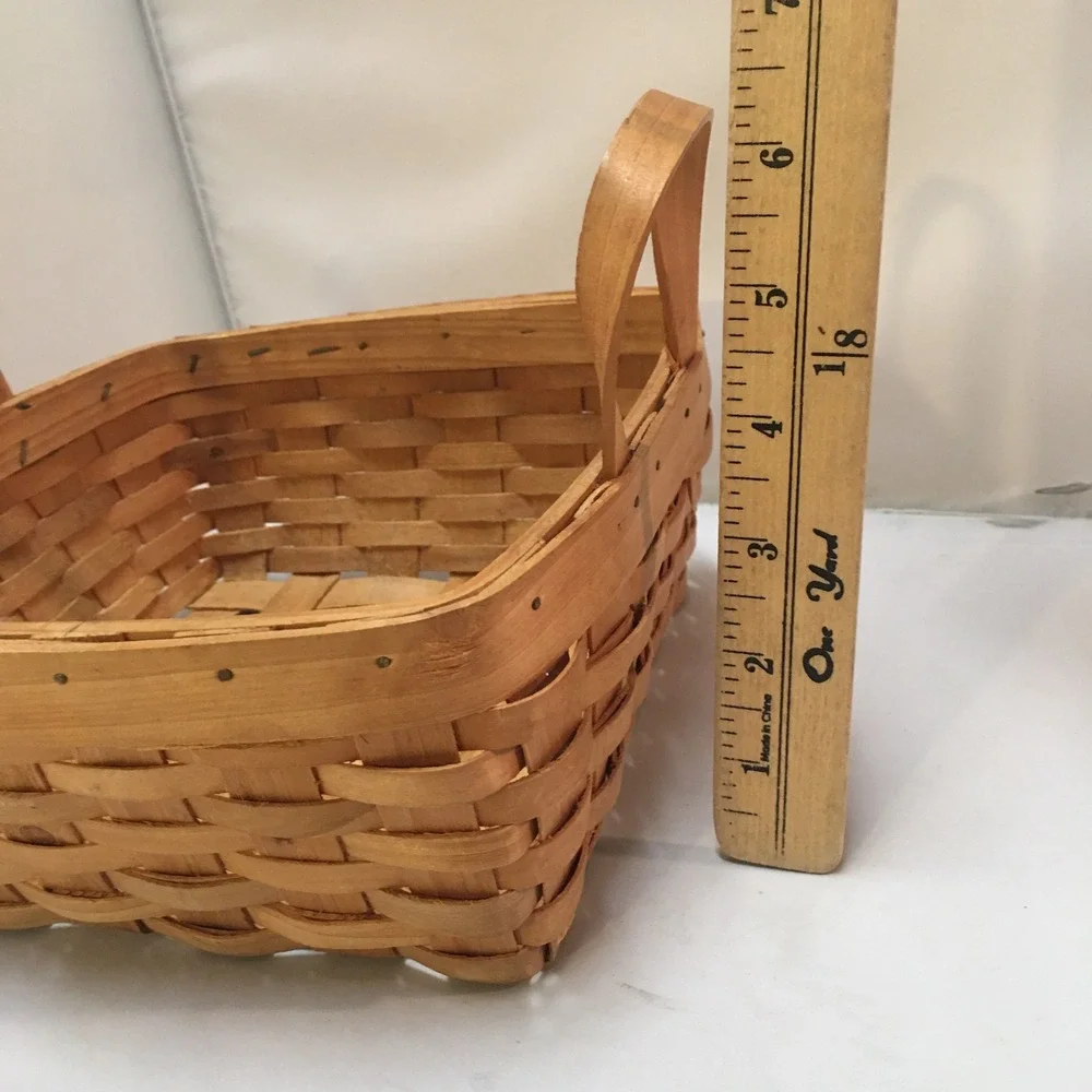 Woven Wood Splint Square Basket Medium Brown Farmhouse Decor Cottagecore Handles